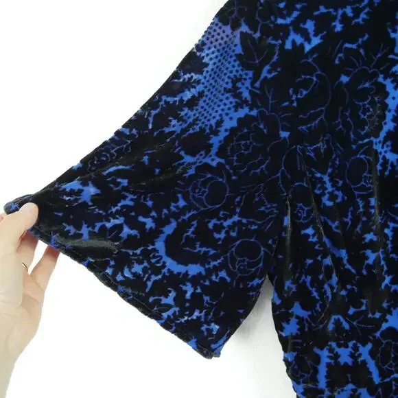Anthropologie Mock Neck Velvet Mini Dress 14 Blue Velvet Burnout Cocktail  NWT Dresses